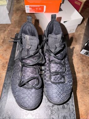 Kids Black Knit Hex-Pattern Athletic Sneakers